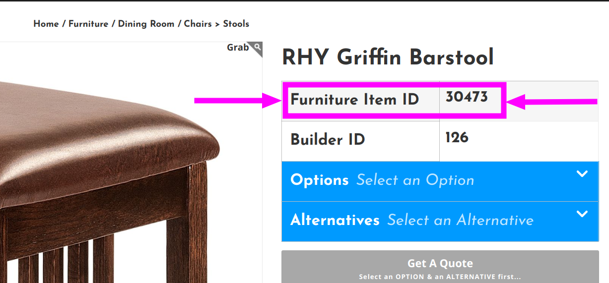Furniture Item ID SAMPLE